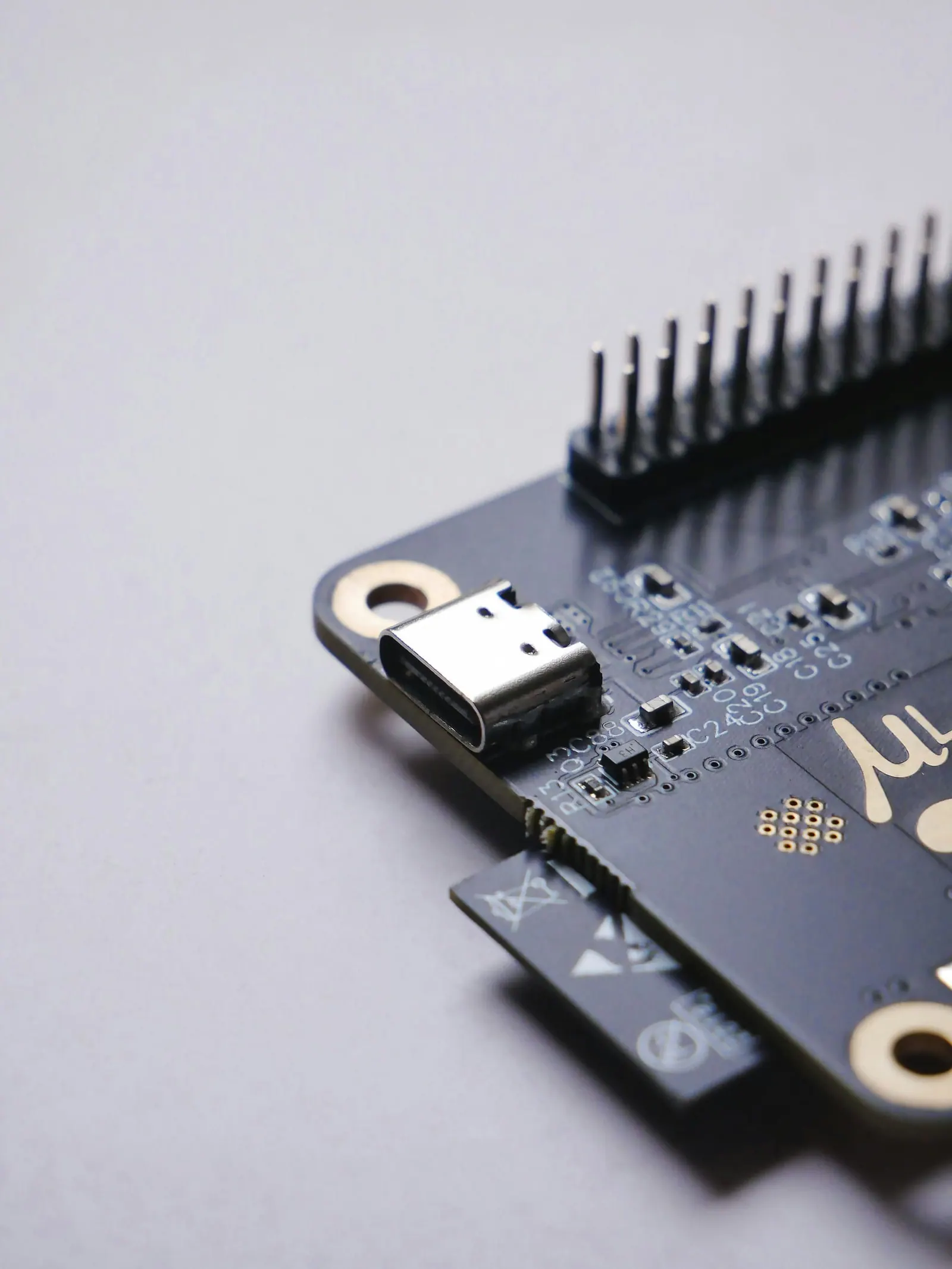 Close-up of a circuit board connector during electronics assessment