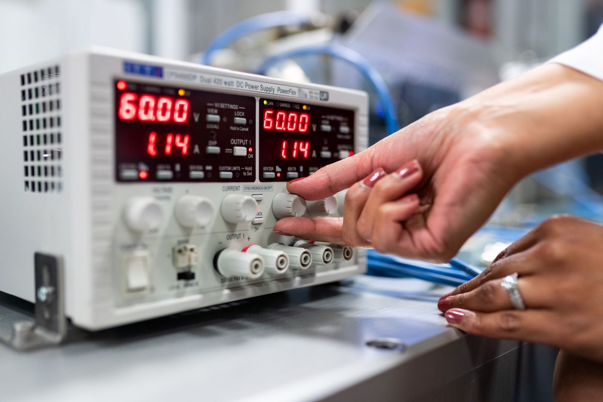 Bench power supply testing setup used for electronics diagnostics